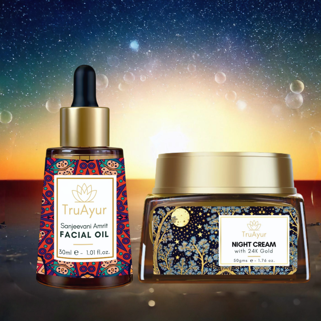 24 karat guld anti-aging ritual (Sanjeevani Amrit ansigtsolie og natcreme)