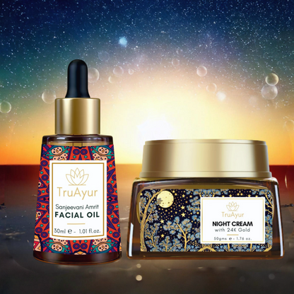 24 karat guld anti-aging ritual (Sanjeevani Amrit ansigtsolie og natcreme)