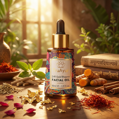 24 karat guld ayurvedisk ansigtsolie til dybt hydreret, silkeagtig og strålende hud