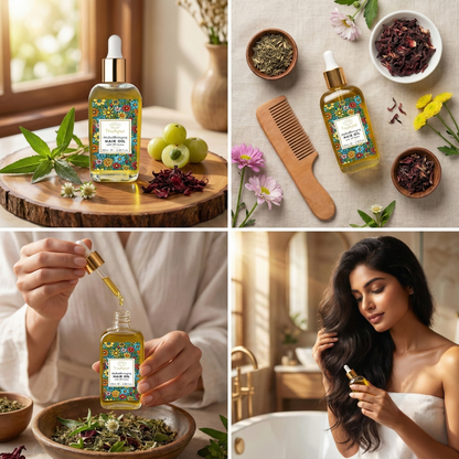 29 urter med ayurvedisk olie til hovedbundsmassage, der lindrer stress, revitaliserer håret og fremmer afslapning