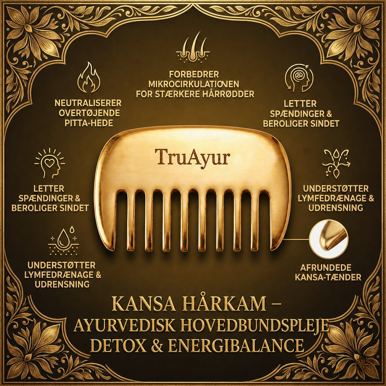 Kansa Hair Comb – Ayurvedisk afgiftning til hovedbunden og sundt hår