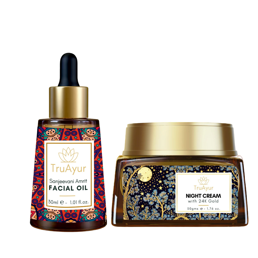 24 karat guld anti-aging ritual (Sanjeevani Amrit ansigtsolie og natcreme)