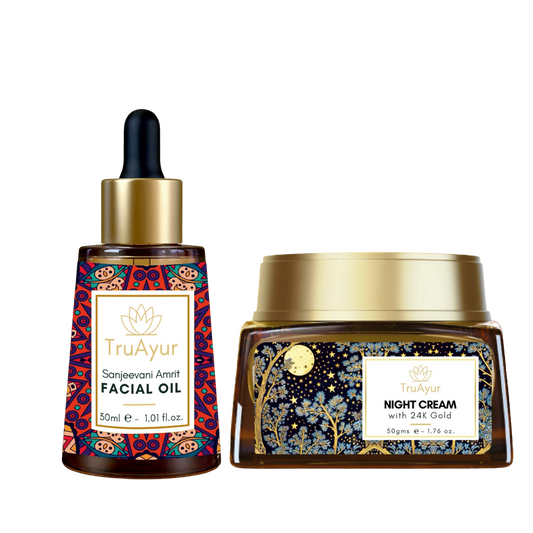24 karat guld anti-aging ritual (Sanjeevani Amrit ansigtsolie og natcreme)