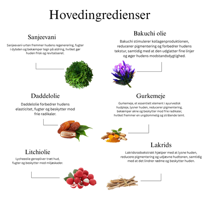 Ayurvedisk anti-aging nat ansigtsolie med Bakuchi-olie, dadler og litchi