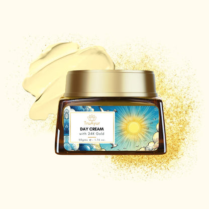 24 karat guld ayurvedisk lysnende dagcreme med gotu kola, safran og mulethi