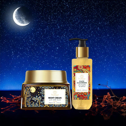 Saffron Glow-natritual (natcreme og ansigtsrens med 24 karat guld)