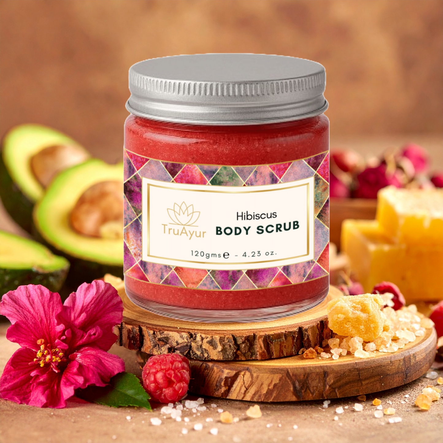 Hibiscus og rosen body scrub