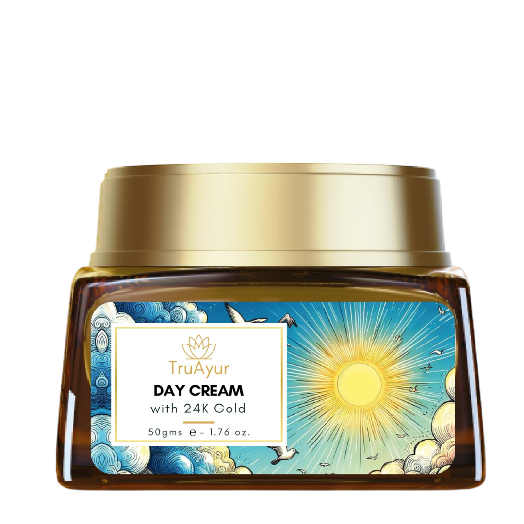 24 karat guld ayurvedisk lysnende dagcreme med gotu kola, safran og mulethi