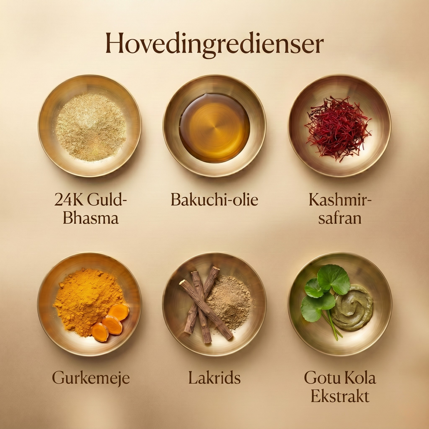 24 karat guld ayurvedisk anti-aging natcreme med bakuchi-olie, safran og gurkemeje