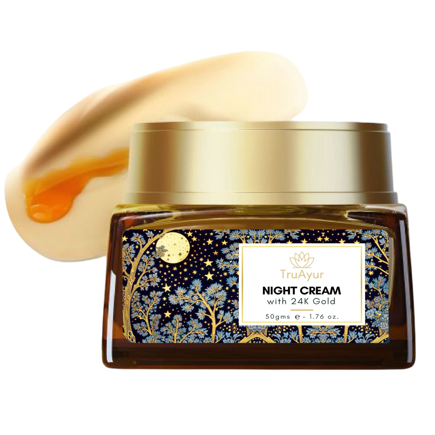 24 karat guld ayurvedisk anti-aging natcreme med bakuchi-olie, safran og gurkemeje